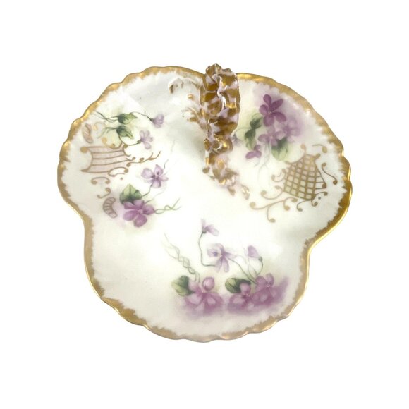 Antique Limoges France Porcelain Floral Decorative Dish With Gold Trim - Picture 3 of 11